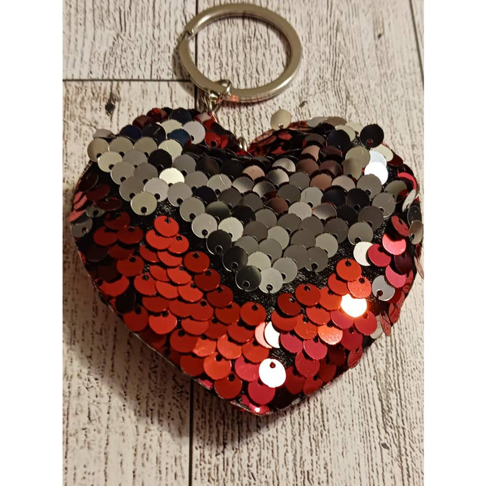 Sequin sparkling red heart keychain - Picture 2 of 2